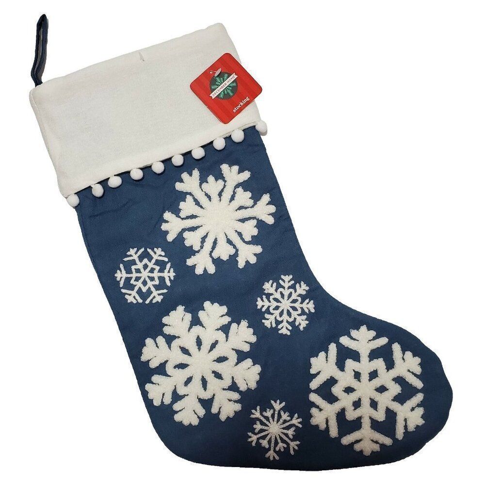 Christmas Stocking Snowflakes Raised Blue White 18" Holiday Home Decor xmas NEW‎